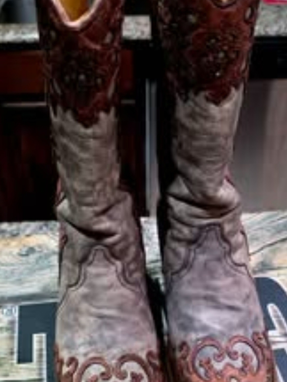 Corral Brown and Tan Embroidered Knee-High Heeled Boots
